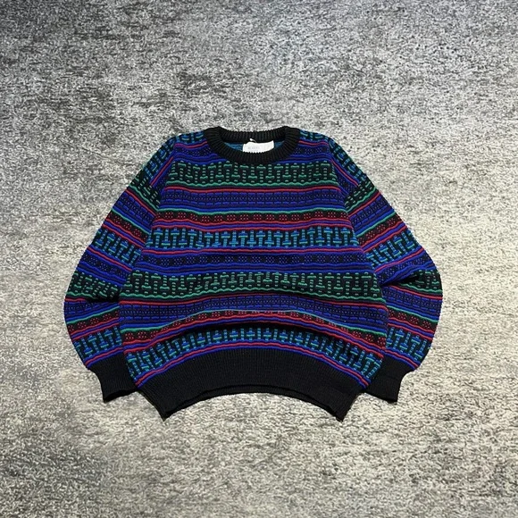 Robert Bruce Sweater Mens Large Vintage 90s Geometric Pattern Coogi Style - Picture 1 of 8